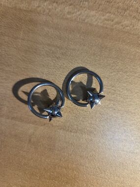 Silver Spike Hoop Earrings - Pair